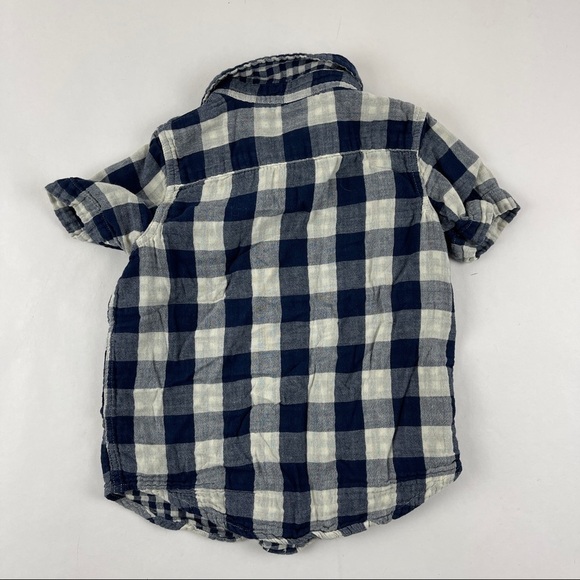 Tailor Vintage Button Up Shirt Boys 4/5 Blue White Plaid Quilted Snap - Picture 6 of 6